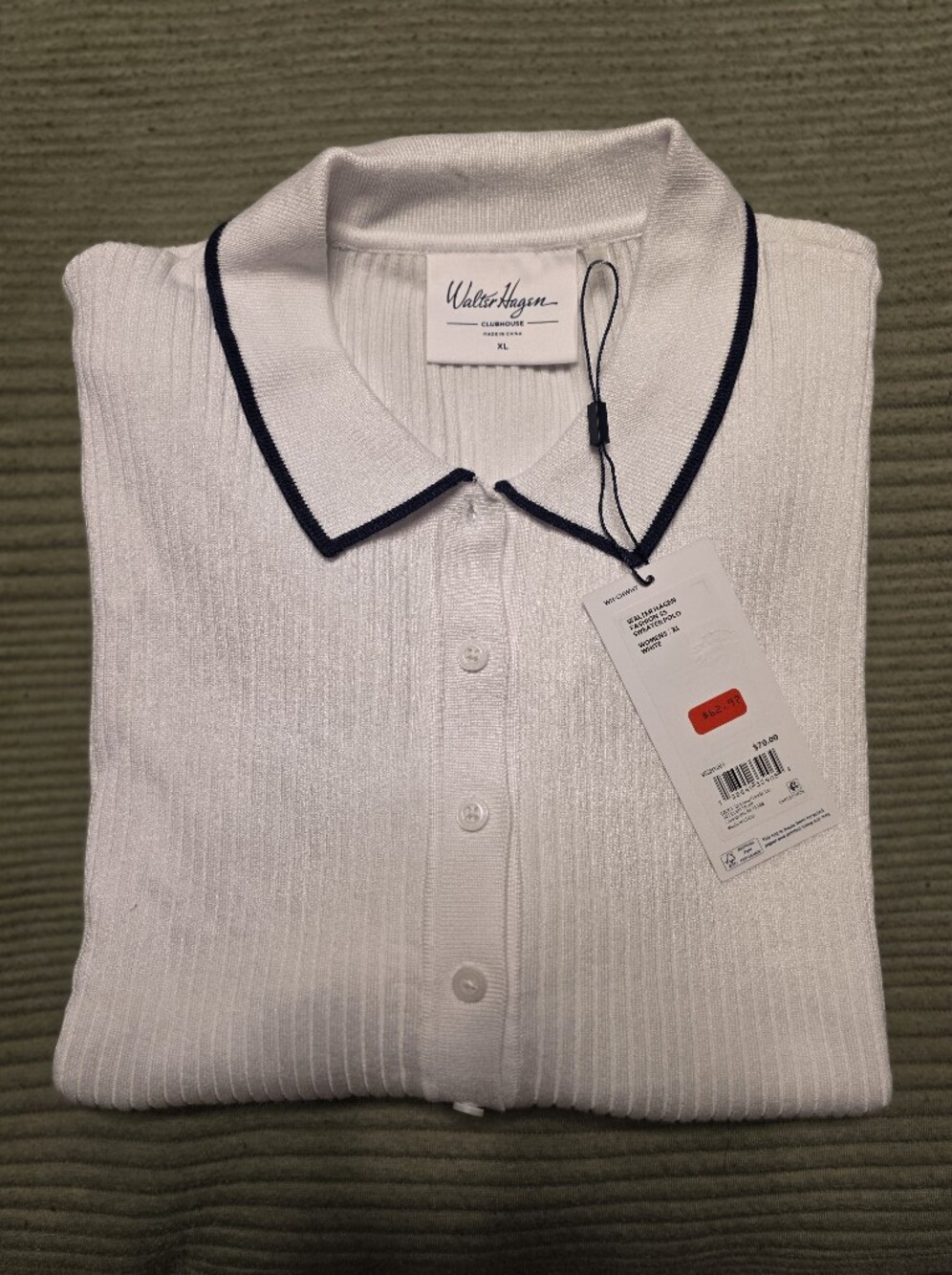 Walter Hagen White Short Sleeve Polo with Navy Trim